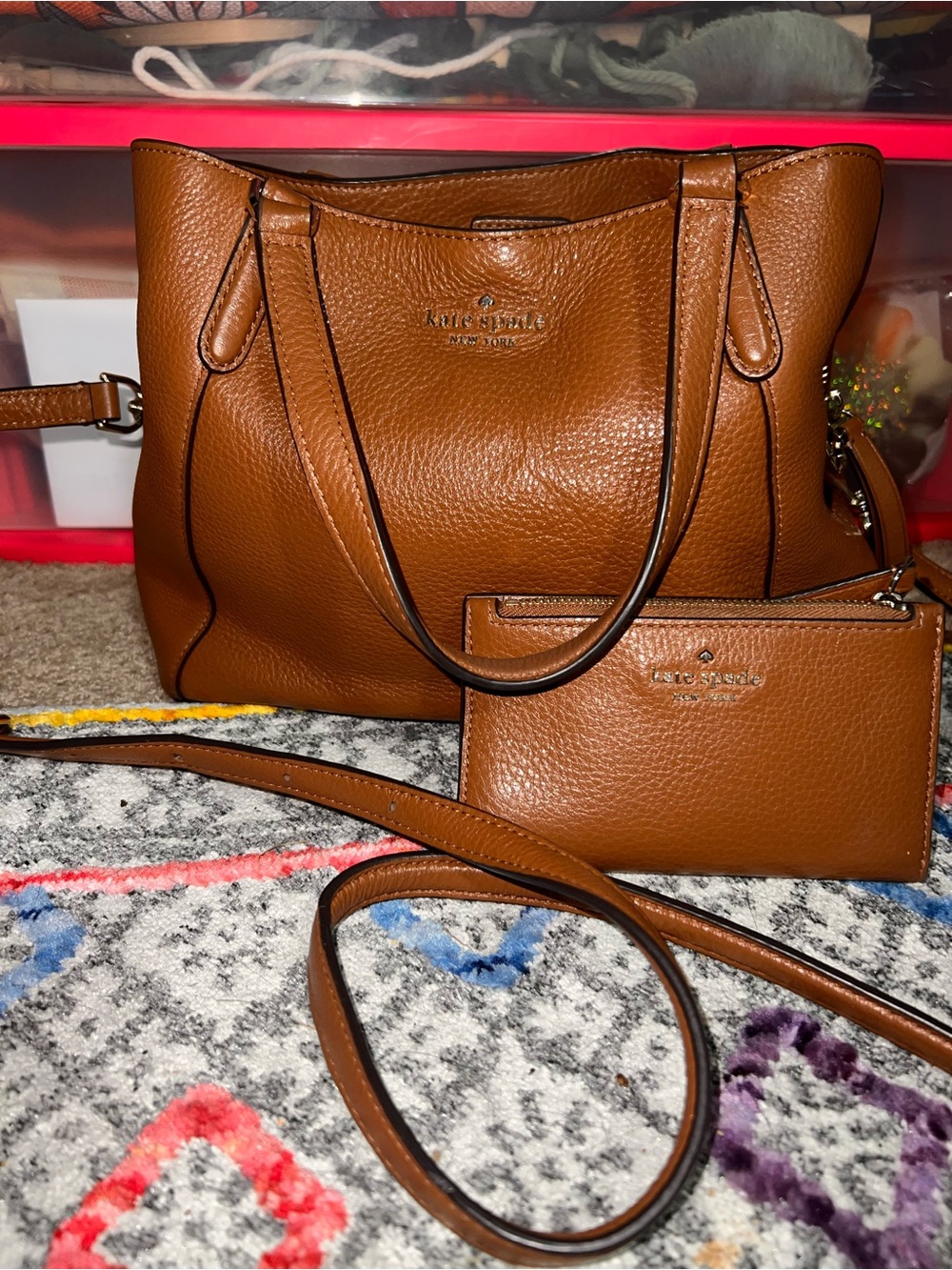 kate spade Tan Pebbled Leather Tote with matching wallet